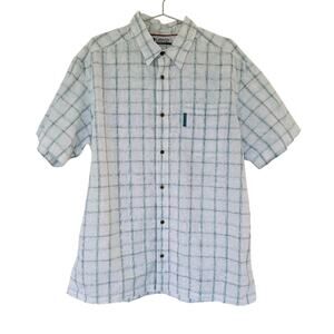 Columbia Short Sleeve Cotton Shirt Mens Size XL White Blue Checked Button Front
